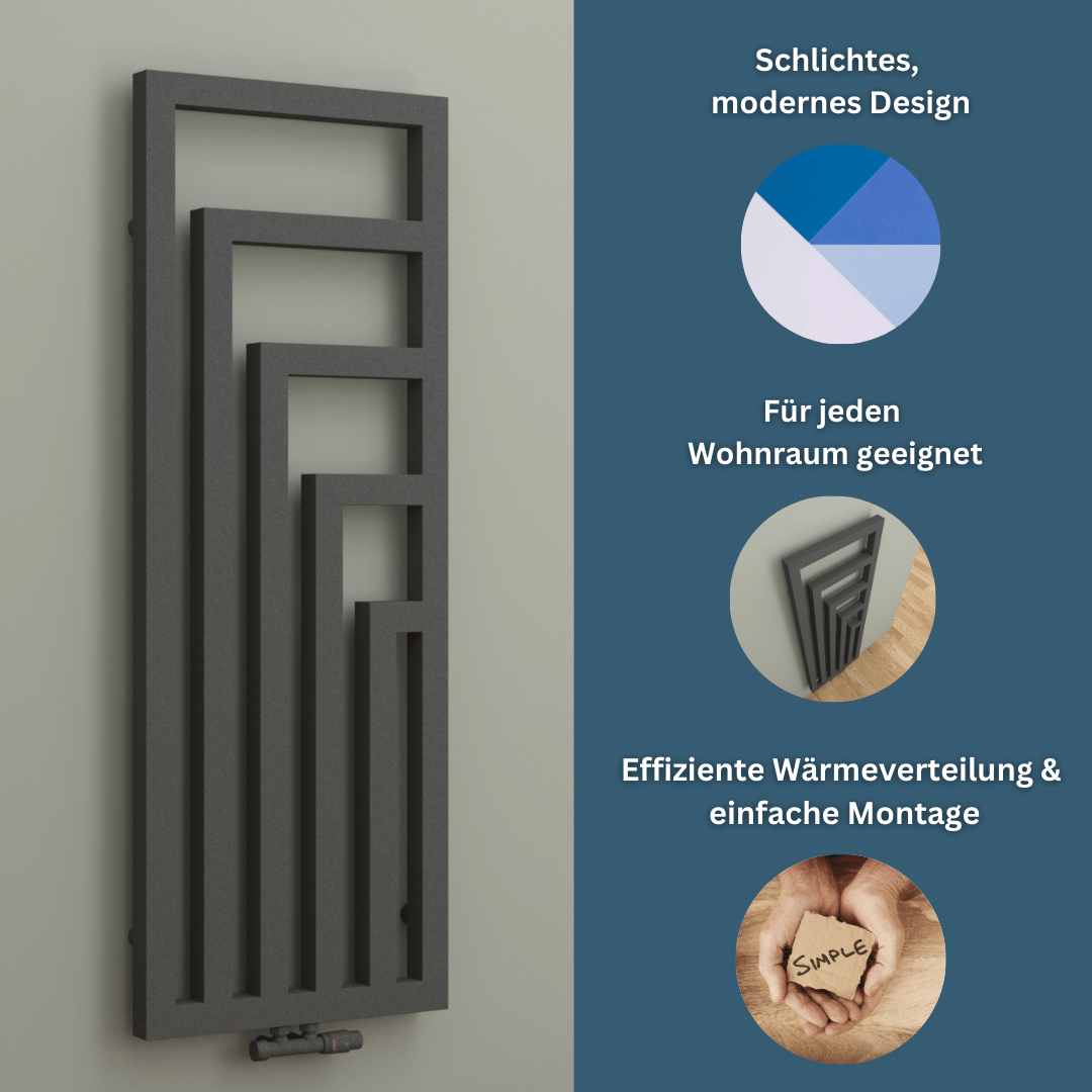 Badheizkörper Design Handtuchwärmer Handtuchtrockner Heizkörper Mittelanschluss MIRA Schwarz