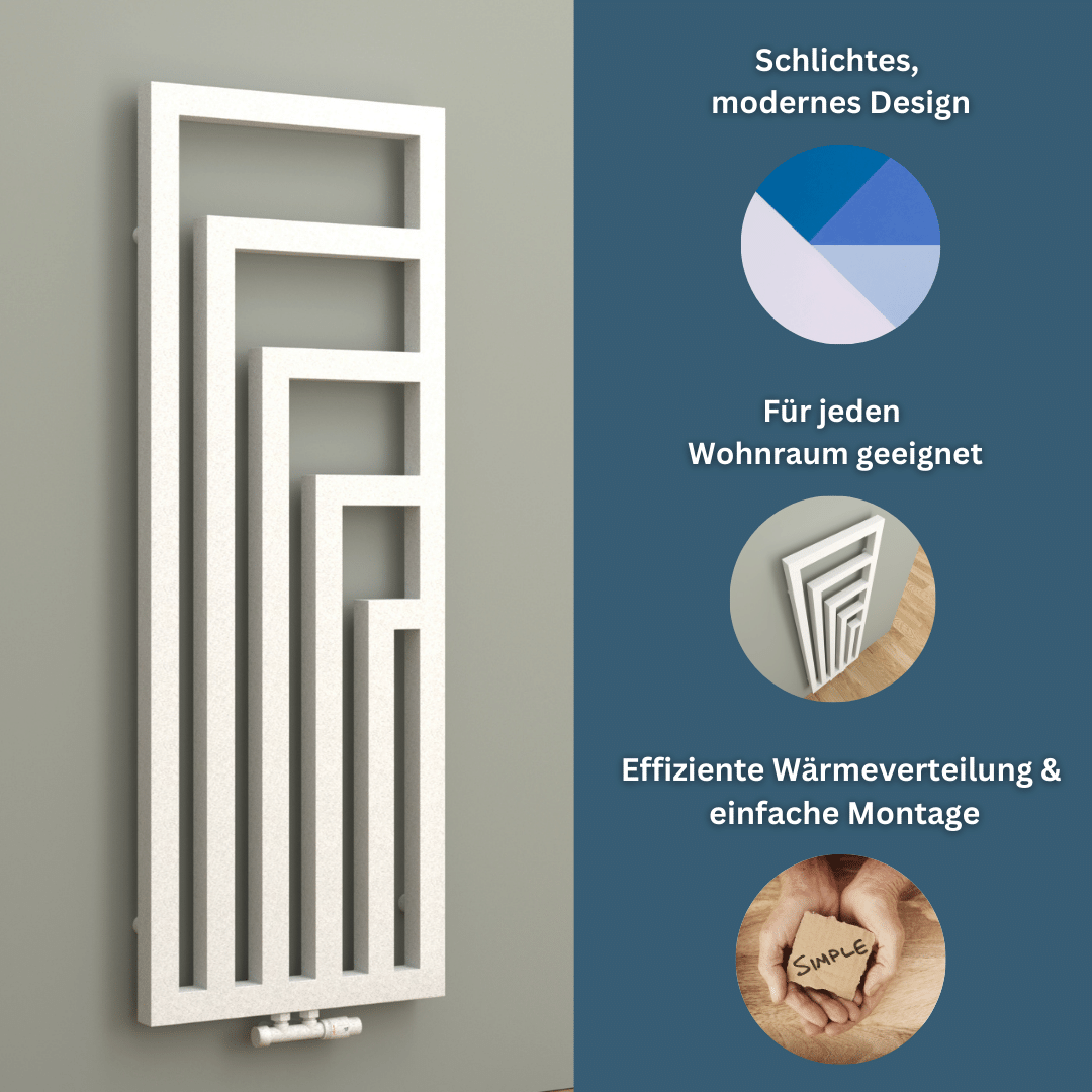 Badheizkörper Design Handtuchwärmer Handtuchtrockner Heizkörper Mittelanschluss MIRA Weiß